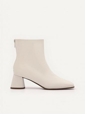 Eva Leather Heel Ankle Boots Chalk | PEDRO Womens Boots
