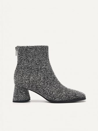 Eva Tweed Heel Ankle Boots Black | PEDRO Womens Boots