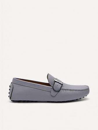 Leather Driving Moccassins with Adjustable Strap Grey | PEDRO Mens Moccasins