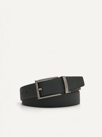 Leather Reversible Pin Belt Black | PEDRO Mens Belts
