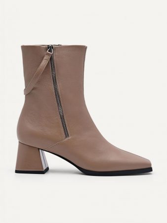 Leather Weimar Ankle Boots Taupe | PEDRO Womens Heels