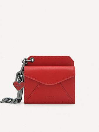 Leather Bi-Fold Card Holder with Key Chain Red | PEDRO Womens/Mens Card Holders