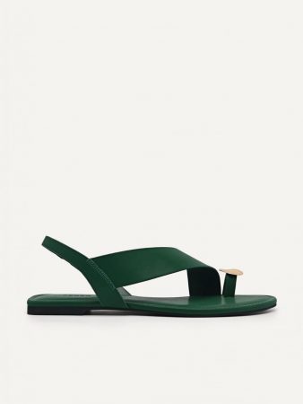 Demi Toe Loop Sandals Dark Green | PEDRO Womens Flats