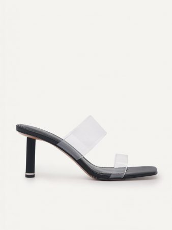 Vinyl Double Strap Heel Sandals Black | PEDRO Womens Heels